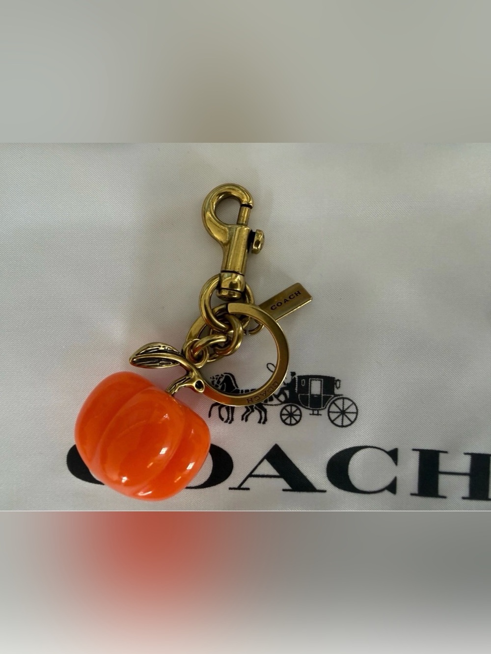 Coach Orange Pumpkin Charm ( keychain) with Gold Hardware - Picture 3 of 8